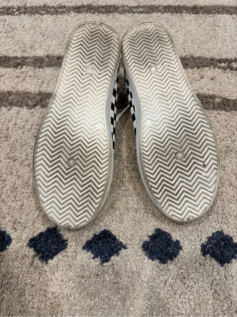 Vintage Havana White Sneakers with Black Checkerboard and Gold Star Accent